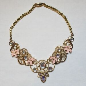 Disney Store Tangled Rapunzel Princess Gold Pink Floral Necklace Girls Plastic